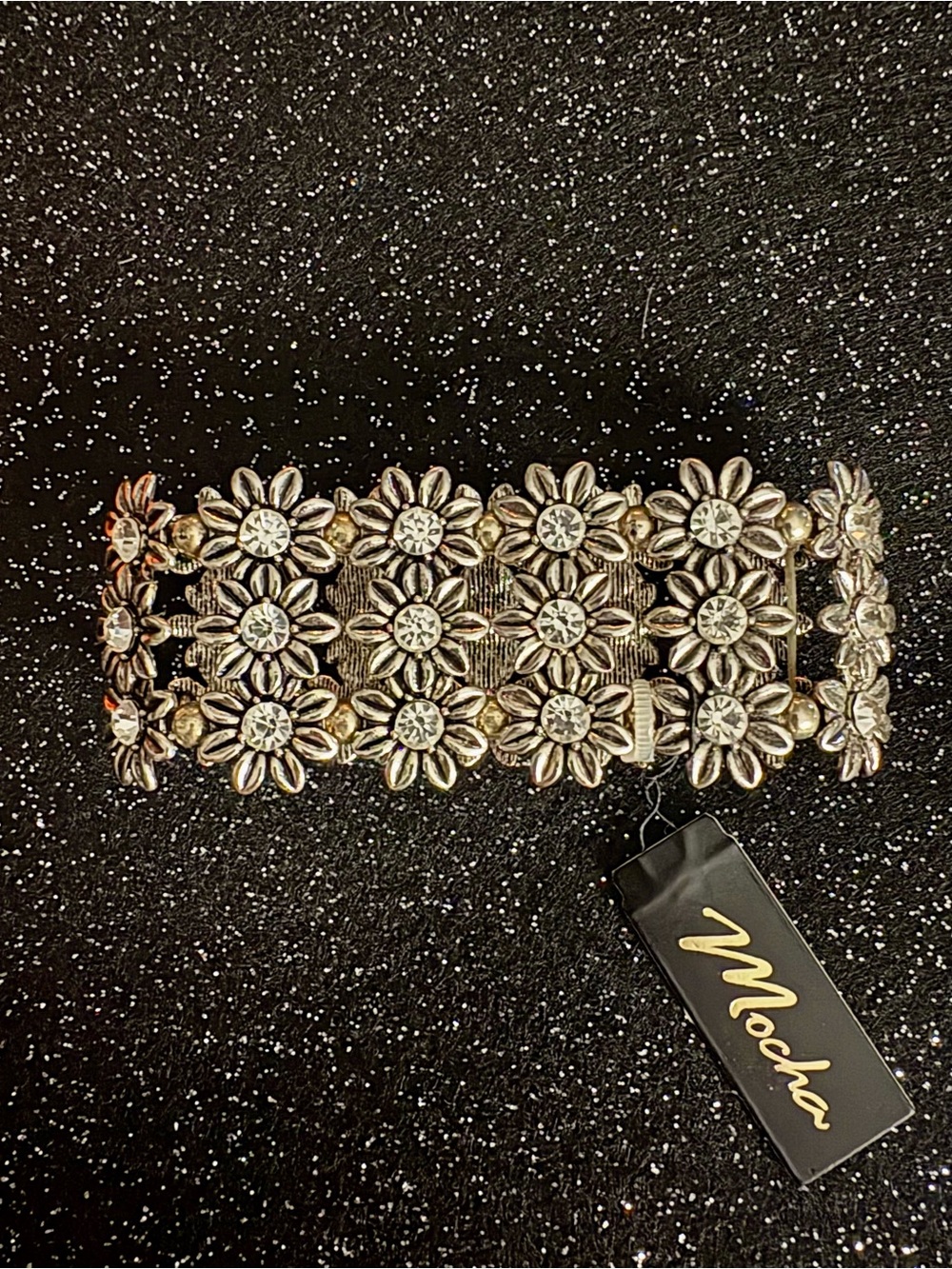 Mocha Daisy Crystal Stretch Bracelet - Gold Tone
